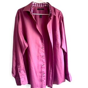 Geoffrey Beene Silky Purple Button Down with Checked Contrast Collar